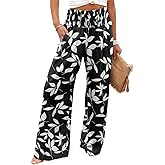 Angerella Womens Elastic High Waisted Palazzo Pants Casual Wide Leg Long Lounge Pant Trousers with Pocket