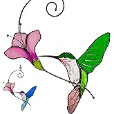 Multicolor Hummingbird Handmade Stained Glass Suncatcher Genuine Stained Glass Window Hangings Unique Indoor Ornament & Outdoor Decor (Green Hummingbird)