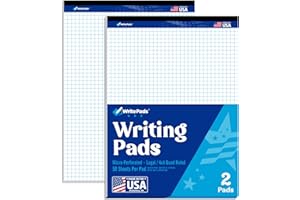 WRITEPADS Graph Paper Pads 8.5 x 11, 4x4 Graph Ruled, 2-Pack, 50 Sheets/Pad, 60GSM White Graph Paper Notebook, Made In USA, No Ink Bleeding, Sturdy back, Micro-Perforated Graphing Paper for School Office