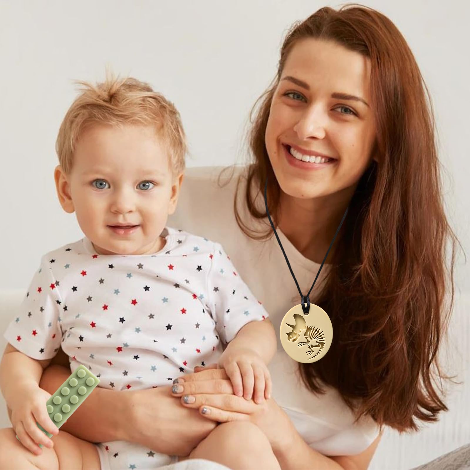 Sensory Chew Necklaces for Aggressive Chewers - Silicone Chewelry for Autism, ADHD, Oral Motor Therapy & Baby Teething - Dinosaur (BPA-Free, Textured Surface)