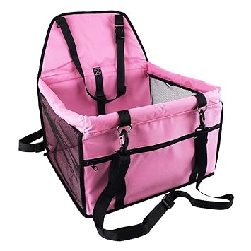 SRI Deluxe Portable Pet Dog Booster Car Seat with Clip-on Safety Leash and Zipper Storage Pocket Perfect for Small and Medium Pets to 30 lbs (Pink), Pink, Medium, 500 g
