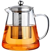 PARACITY Glass Teapot Stovetop 32 OZ, Borosilicate Clear Tea Kettle with Removable 18/8 Stainless Steel Infuser, Teapot Blooming and Loose Leaf Tea Maker Tea Brewer for Camping, Travel (950ML)
