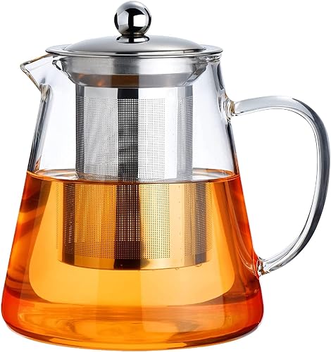 PARACITY Glass Teapot Stovetop 32 OZ, Borosilicate Clear Tea Kettle with  Removable 18/8 Stainless Steel Infuser, Teapot Blooming and Loose Leaf Tea 