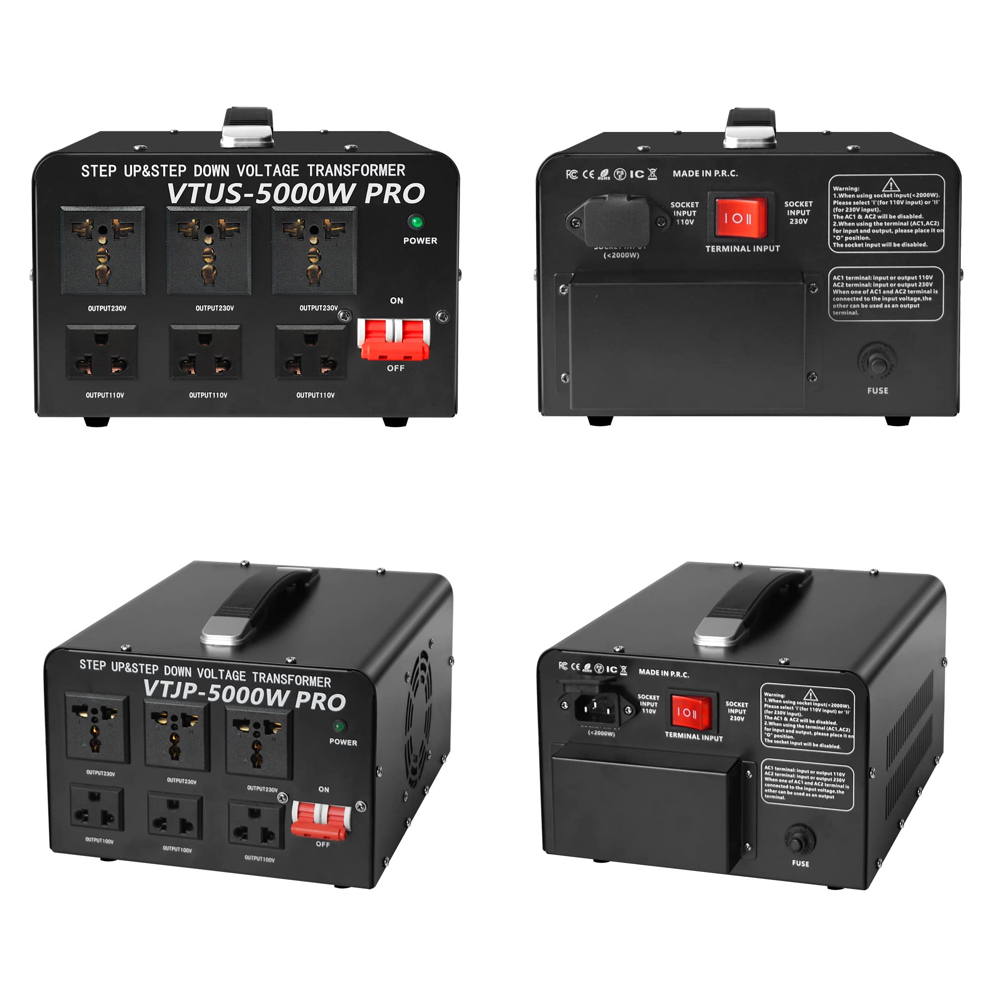 Yinleader 5000W PRO Voltage Transformer Converter Step Up/Down AC 110V/120V to 220V/240V or 220V/240V to 110V/120V Power Converter w/US Standard Power Cord,Circuit Breaker Protection
