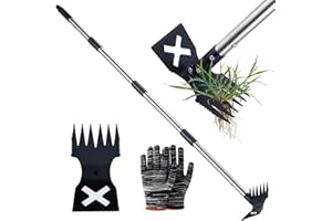 warmtree Weed Puller Tool - 2 in 1 Gardening Tools with 60" Long Handle, Heavy Duty Manual Weeder Remover for Lawn and Garden, Stand Up Weed Puller for Yard, Patio Weeding & Soil Leveling