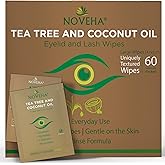 NOVEHA 60PCs Tea Tree & Coconut Oil Eyelid & Lash Wipes - For Demodex, Blepharitis & Itchy Eyes, Individually Wrapped Eyelash Wipes With Aloe Vera, Natural Makeup Remover & Daily Eye Cleanser
