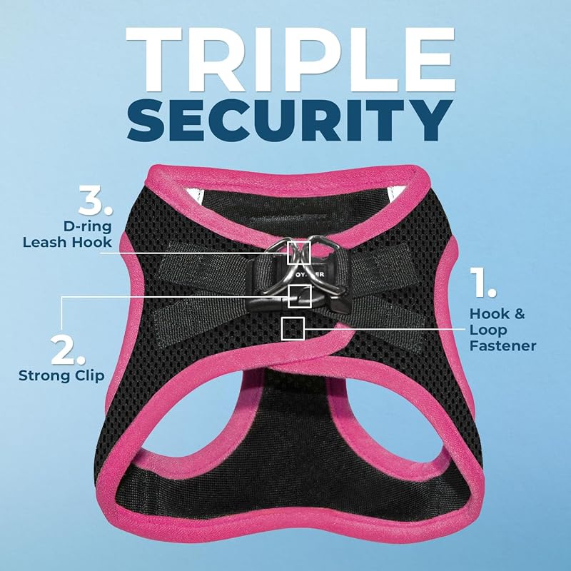 Voyager Step-in Air - Arnês de malha para todas as condições meteorológicas e trela refletora de 5 pés com pega em neoprene, para cães pequenos, médios e grandes, borda preta/rosa, tamanho S