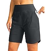 Viodia Women's 9" Long Swim Board Shorts with Pockets High Waisted Beach Swimsuits Knee Length Short for Women with Liner