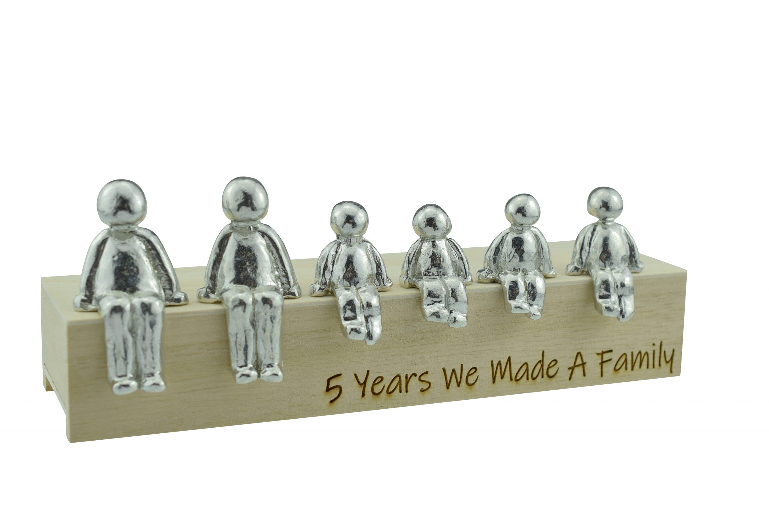 Pirantin 5th Anniversary Idea - 5 Years We Made A Family Metal Ornament - Choose Your Family Combination Box & Woodgrain May Vary(4 Children)