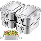 HOFURME 4 Pcs Stainless Steel Bento Box Metal Lunch Box Food Storage Containers Metal Lunch Container, Lockable Clips to Leak Proof, Reusable Dishwasher Snack Boxes for Work, Picnic (550 ml)