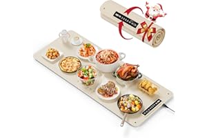 LAUDLIFE Extra Large Food Warming Mat for Countertop (XXL 36”x16”) - Full-Surface Heating Pad with 4 Temps Settings, Ideal for Buffet Party Food Warmer, Roll-Up Electric Warming Tray for All Gathering, Beige