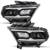 SOCKIR Headlight Assembly Replacement for 2021-2024 Dodge Durango | Black Bezel LED Low/High Beam with Halogen Turn Signal OE Headlamp Left and Right Side(Not for All LED Model)