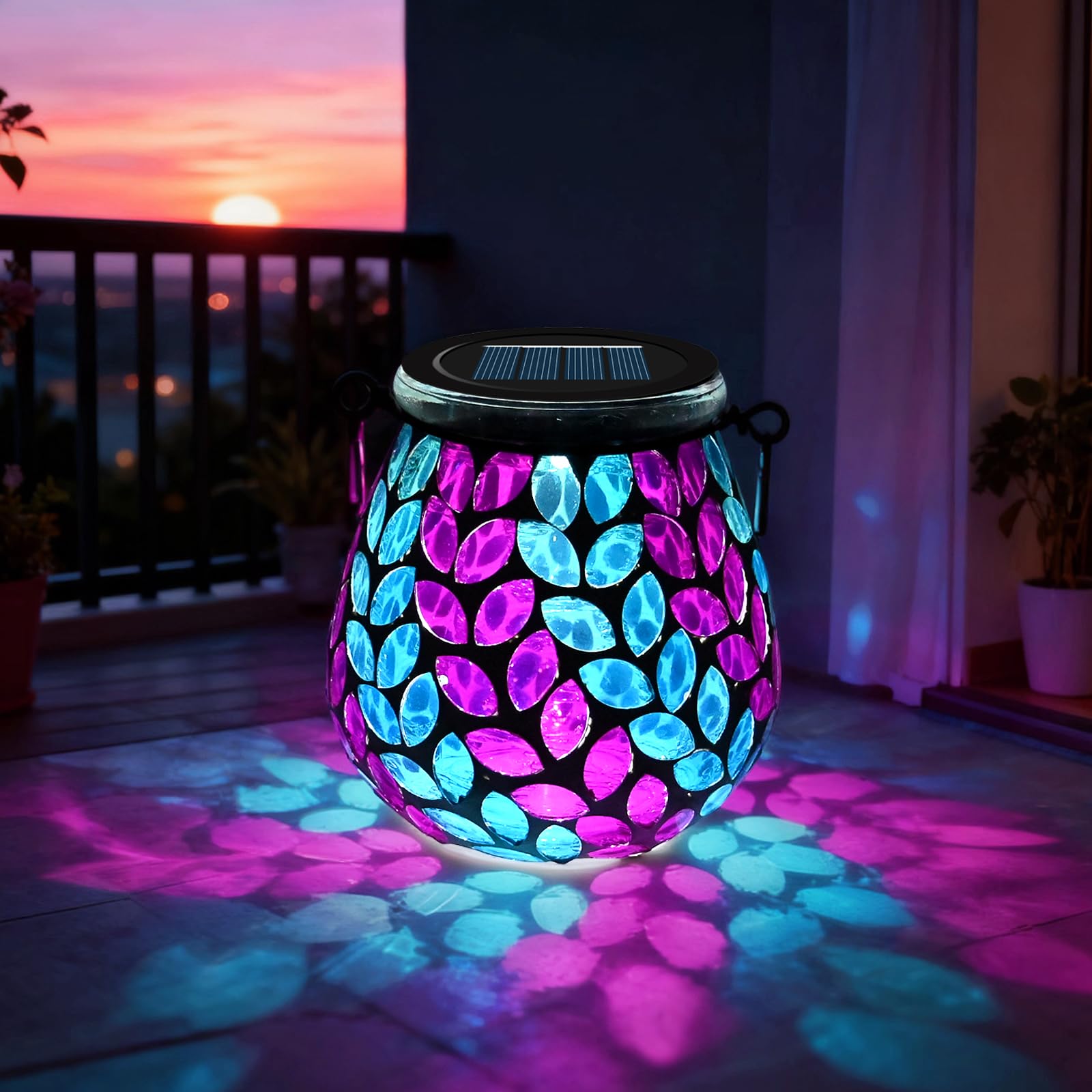 TOTHDATE 1PCS Oval Solar Mosaic Lights Outdoor, On/Off Glass Hanging Solar Mosaic Lanterns Lights IP65 Waterproof for Table Lawn Path Courtyard Deck Fence, Olive Branch Mosaic Light