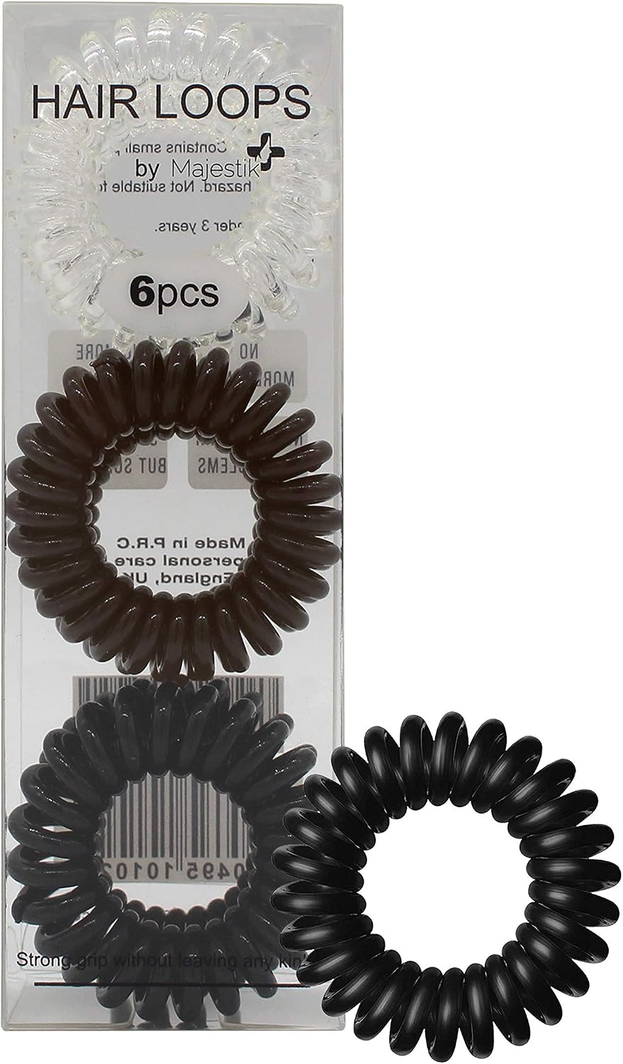 Hair Loops 6Pcs Black Brown Clear Spiral Hair Ties No Crease Elastic Ponytail Holders Phone Cord Traceless Hair Bobble Ring Rubber Bands Suitable for All Hair Types By Majestik+