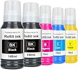 PROSWIFT Replacement for Epson 502 Ink Refill Bottles Remanufactured for Ink for EcoTank ET-3850 ET-2850 ET-4850 ET-15000 ET-3760 Printer (5 Bottles, 2BK,CMY)