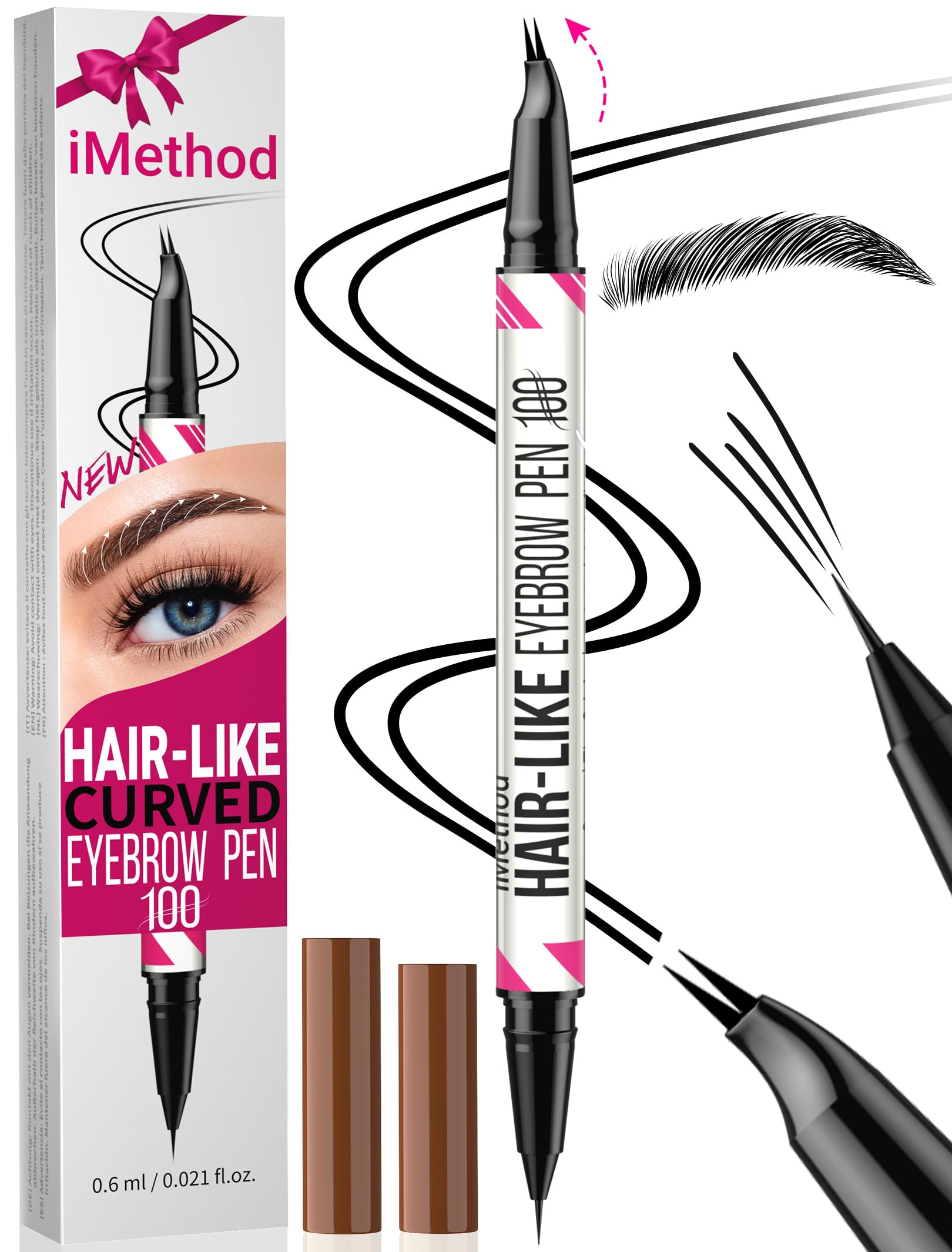 iMethod Curved Eyebrow Pen - Eyebrow Pencil, Brow Pencil 2-in-1 Dual-Ended Microblading Eyebrow Pen with Curved Tip and Precise Brush-Tip, Brow Pen for Natural Hair-Like Brows, Last All-Day, Black
