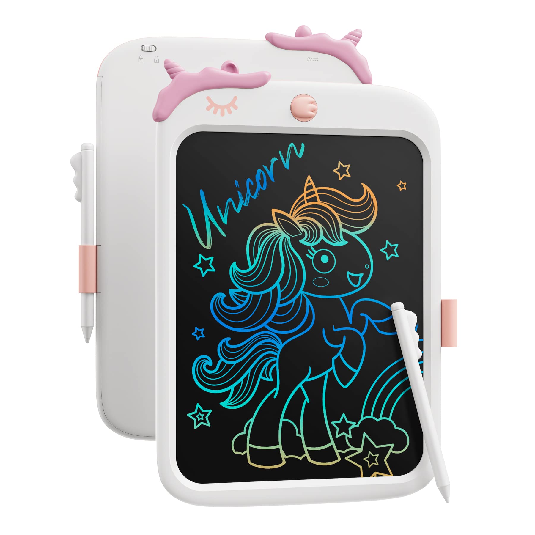 Kikapabi LCD Writing Tablet,10 inch Doodle Board Drawing Pad Tablet with Lock Function, Erasable, Portable, Educational Learning Unicorn Toy Gifts for 3 4 5 6 7 8 9 Years Old Girls Toddlers (White)