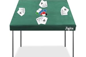Jigitz Fitted Game Table Cover, Green - Poker Felt Table Cover Card Table Covers Fitted Square Tablecloth, 34in x 34in