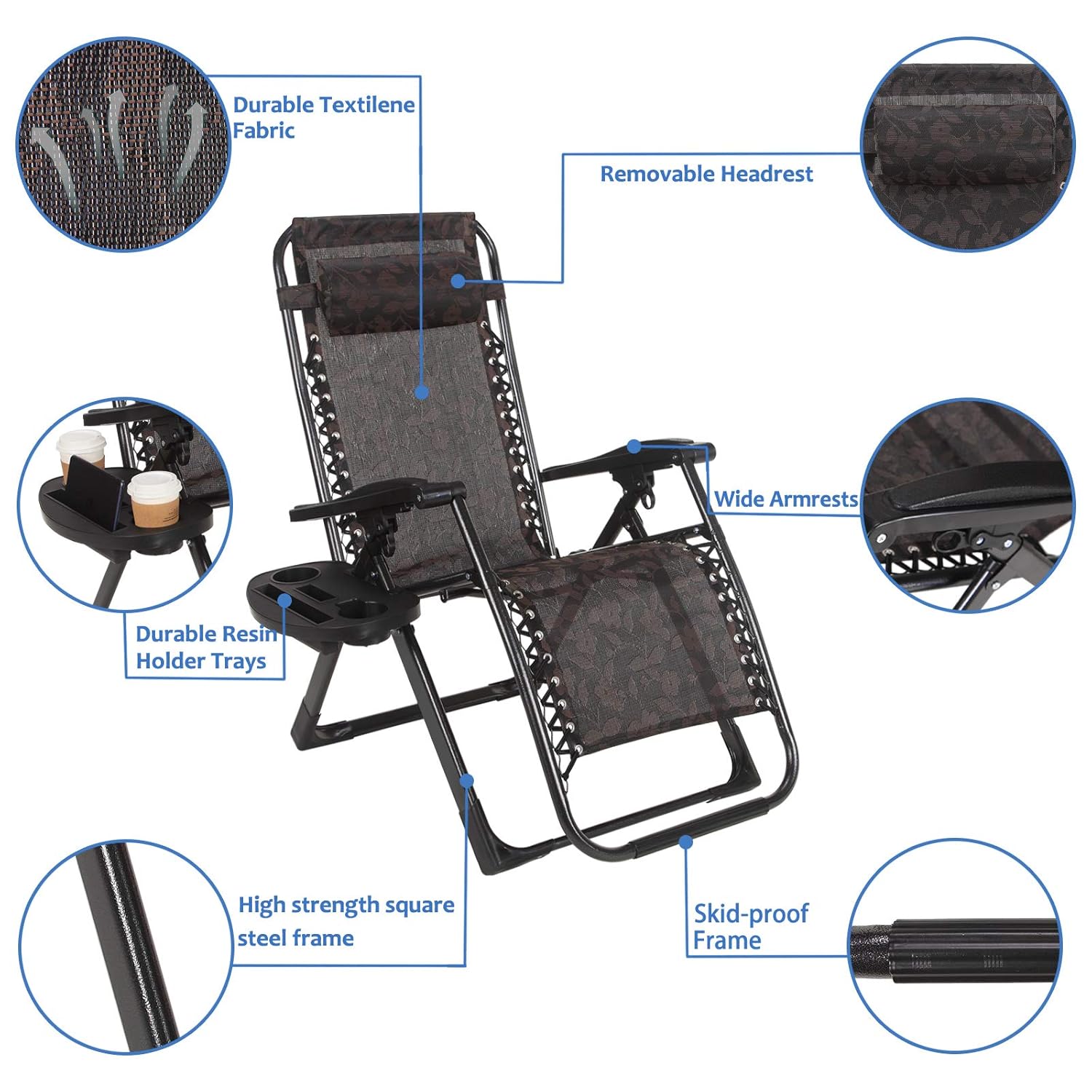 Superworth Heavy Duty Folding Zero Gravity Chairs Beach Chairs Sun Lounger Recliner For Beach Patio Garden Camping Outdoor Square Steel Legs With Free Magazine Cup Holder Black Sunloungers