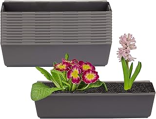 BigDean 12er Set Pflanzkasten inkl. Aufhänger für Europalette - Blumenkübel in Anthrazit - LxBxH ca. 37 x 13,5 x 9,5 cm - Ideal zum Hängen & Stellen - Robust & wetterfest -
