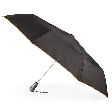 Totes Titan Auto Open/Close Umbrella Super Strong Large 47 arc Black with Orange Trim