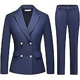 MODFUL Women's 2 Piece Business Suit Double Breasted Blazer and Pants Work Suit Set