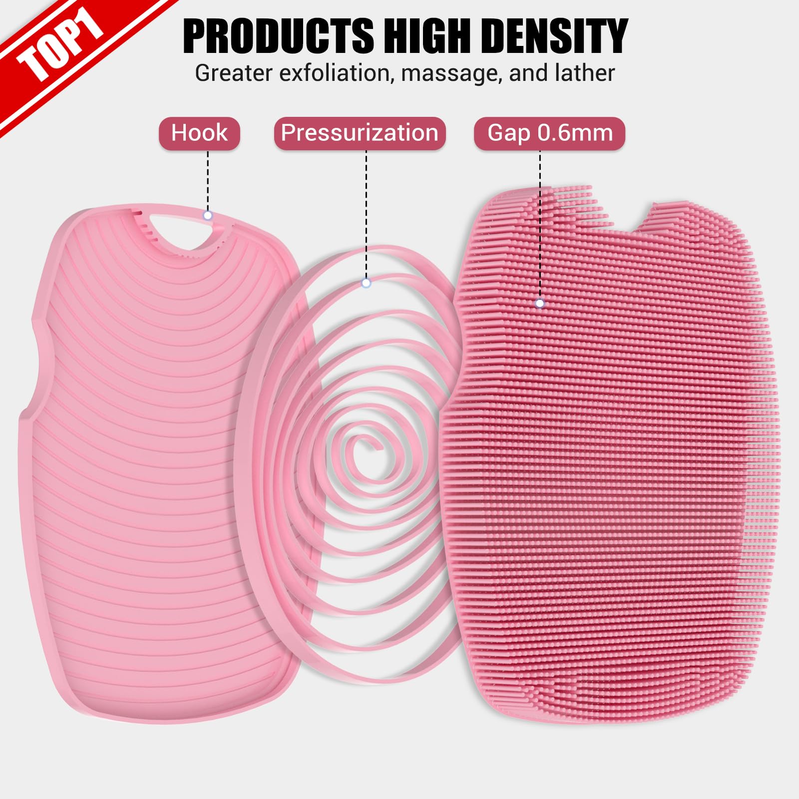 Canroom Silicone Body Scrubber - Anti Zinc Infused-Highly Elastic Bristles Exfoliating Body Scrubber for Shower Body,Cellulite Reduction,Blood Circulation - Pink