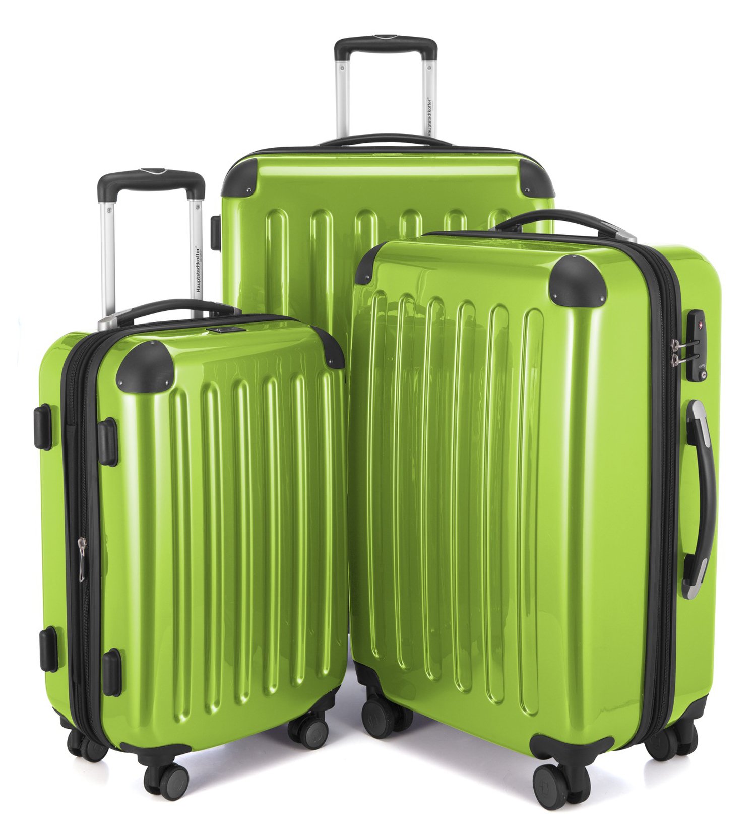 Hauptstadtkoffer Alex 3-Piece Suitcase Set – Cabin Suitcase 55 cm, Medium Suitcase 65 cm & Large Travel Suitcase 75 cm, ABS/PC Hard Shell, TSA Lock, Applegreen