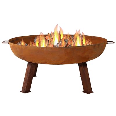 Sunnydaze 34-Inch Cast Iron Heavy-Duty Fire Pit for Outside - Wood-Burning Outdoor Fire Pit Bowl with Handles - Rust