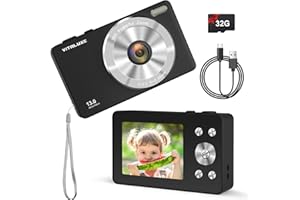 VITALUXE 4K Digital Camera, Camera for Kids Real 13MP Point and Shoot Digital Cameras with 32GB SD Card 16X Zoom, 2.83'' Portable Vintage Small Camera for Teens Kids Boys Girls Gift Black