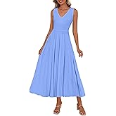 PRETTYGARDEN Summer Dresses for Women 2026 Spring Sleeveless V Neck Knit A Line Casual Midi Cocktail Wedding Guest Dress