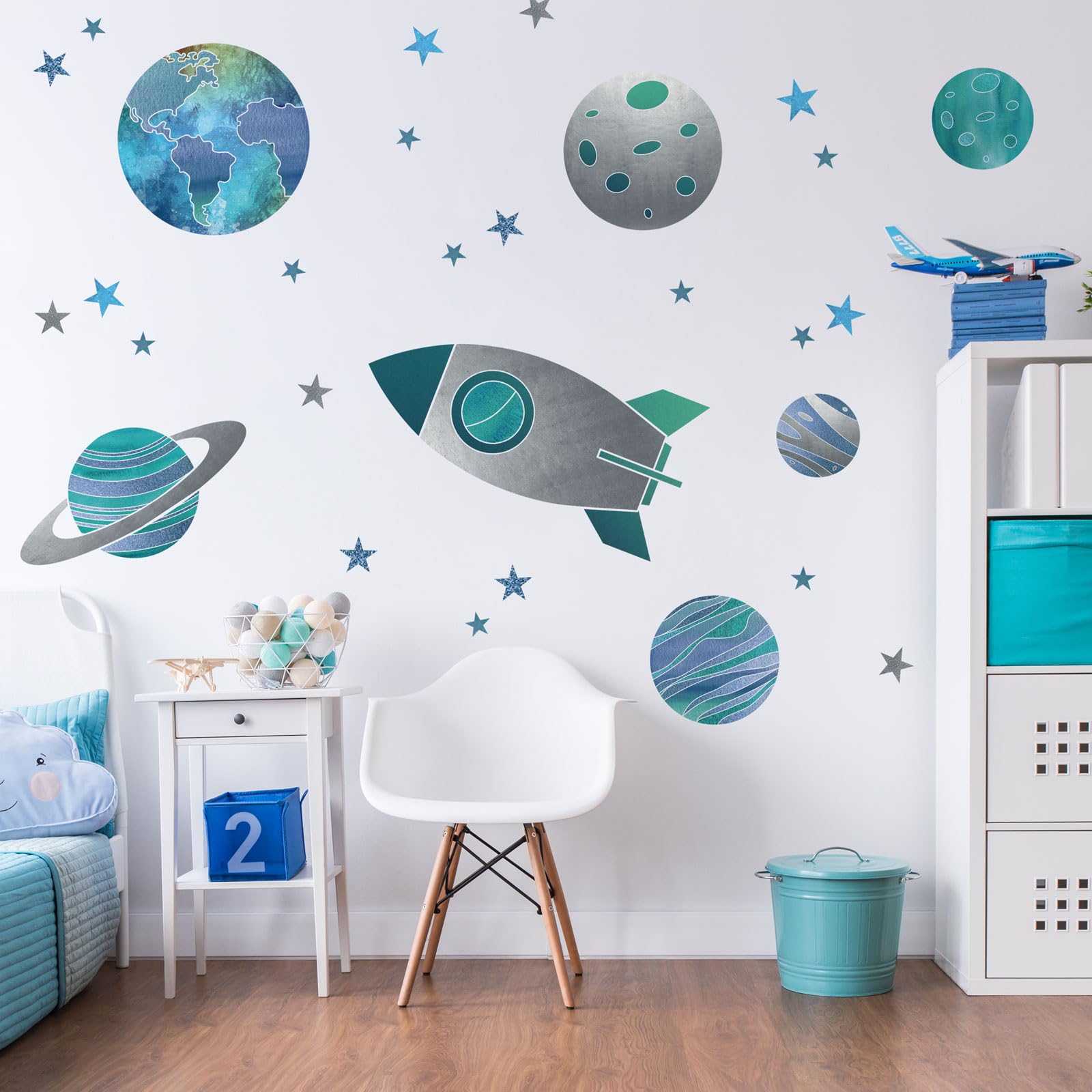 Rocket and Planets Wall Sticker Pack, Space Wall Stickers, Perfect for Creating a Space Themed Room