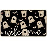 Baccessor Halloween Ghost Doormat Outdoor Outside,Black Funny Ghost Bats Front Door Mat Non Slip Rubber Welcome Entrance Floor Mat for Fall Holiday Indoor Decor 17x29 Inch(Black)