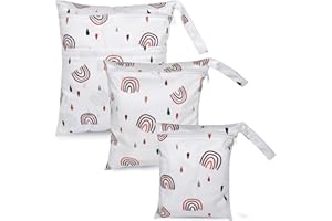 eaxin 3pcs Cloth Diaper Wet Dry Bags Waterproof Reusable with Two Zippered Pockets Travel Beach Pool Daycare Soiled Baby Items Yoga Gym Bag for Swimsuits or Wet Clothes