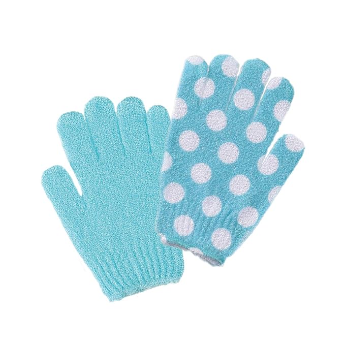 Cala Imported Premium Quality Light Weight Easy to Use Soft Touch Cleansing Exfoliating Shower Gloves 2 Pcs Pack - Aqua For Men & Womens