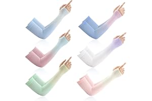 Piacolnic 6 Pairs UV Sun Protection Arm Sleeves for Men Women, Gradient Cooling Arm Sleeves with Thumb Hole, Fashion Sleeves 