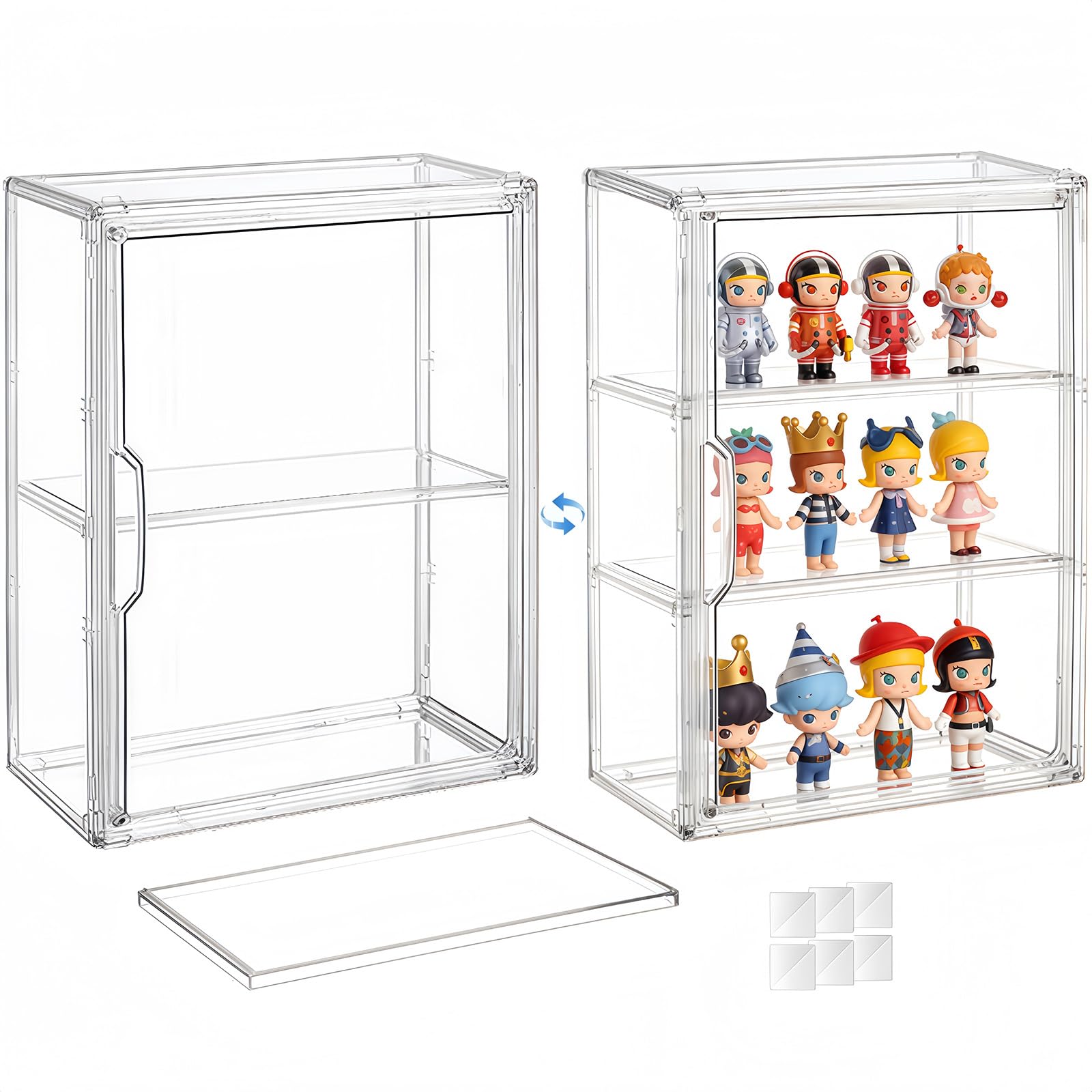 Photo 1 of 2 Pack 3 Tier Clear Acrylic Display Cases for Collectibles, Display Case for Figures with 2 Adjustable Shelves, Desktop or Wall-Mounted Storage Organizer Showcase for Action Figure & Anime Figures
