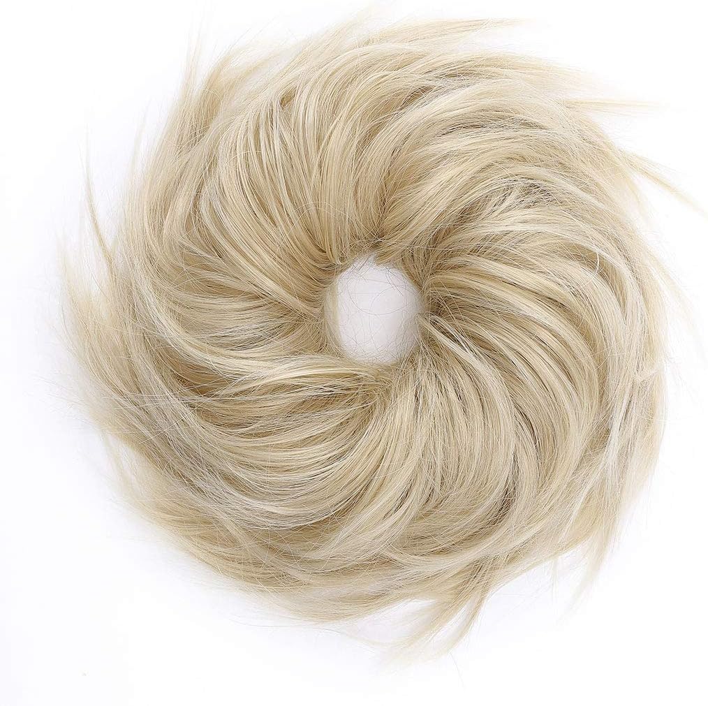 Real Fashion Tousled Updo Hair Pieces Messy Bun Hair-Scrunchies Extensions Hairpieces Ponytails HairExtensions for Women Ash Blonde to Bleach Blonde - Image 4