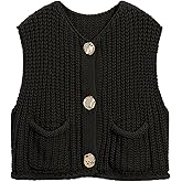 Hixiaohe Womens Crochet Chunky Knit Top Sleeveless Button Down Crop Tops Trendy Cardigan Sweater Vest for Women with Pockets
