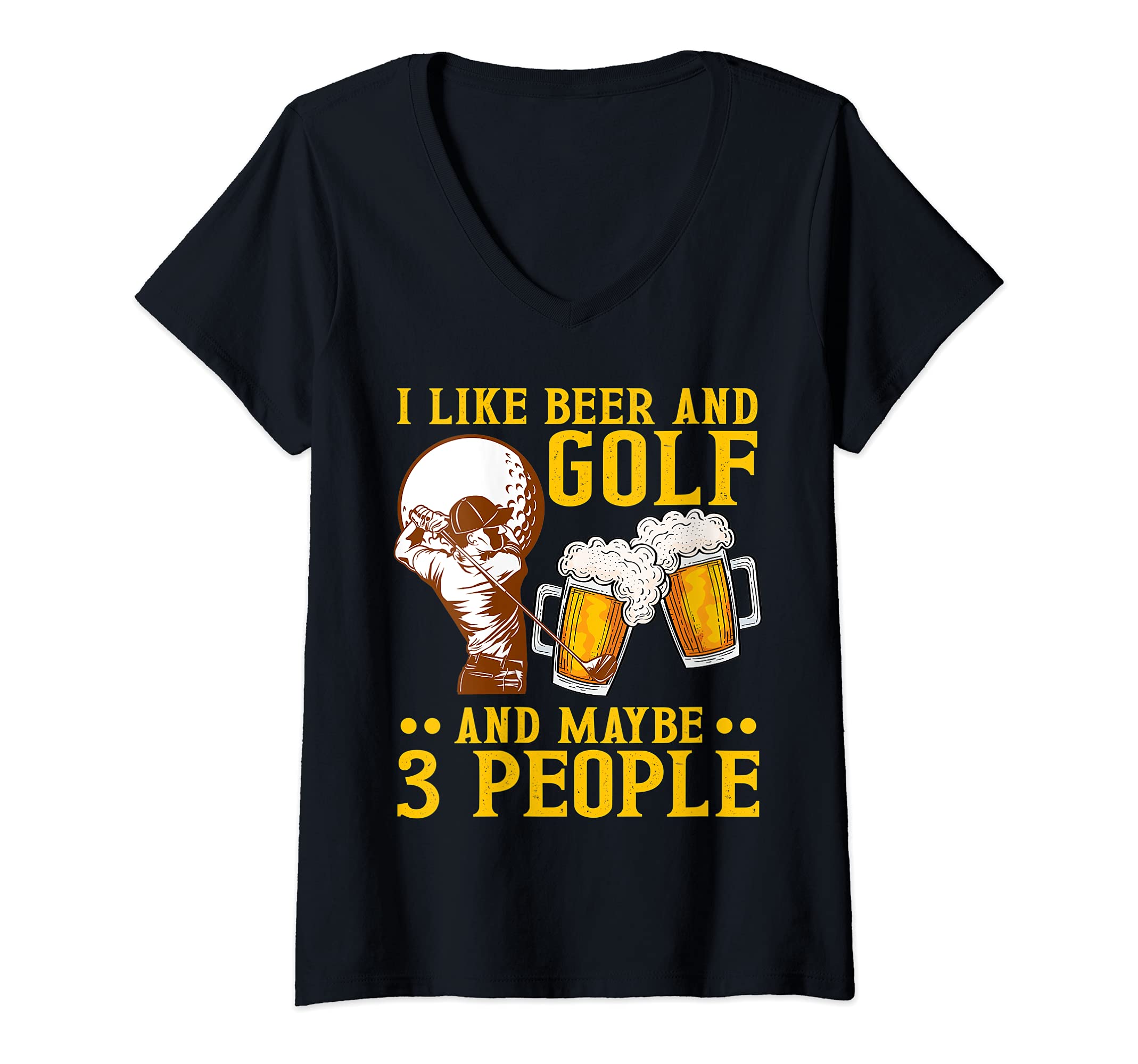 Womens I Like Beer And Golf Ball Swing Golfing Course Sports Golf V-Neck T-Shirt