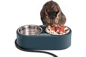 JLSAME Outdoor Heated Cat Bowl Large Capacity Heated Water Bowl for Cat, Provide Non-freezing Food & Water in Winter, Outside Waterproof Heated Pet Bowl with 2 Stainless Steel Bowls 42 OZ for Kitty Feral cat