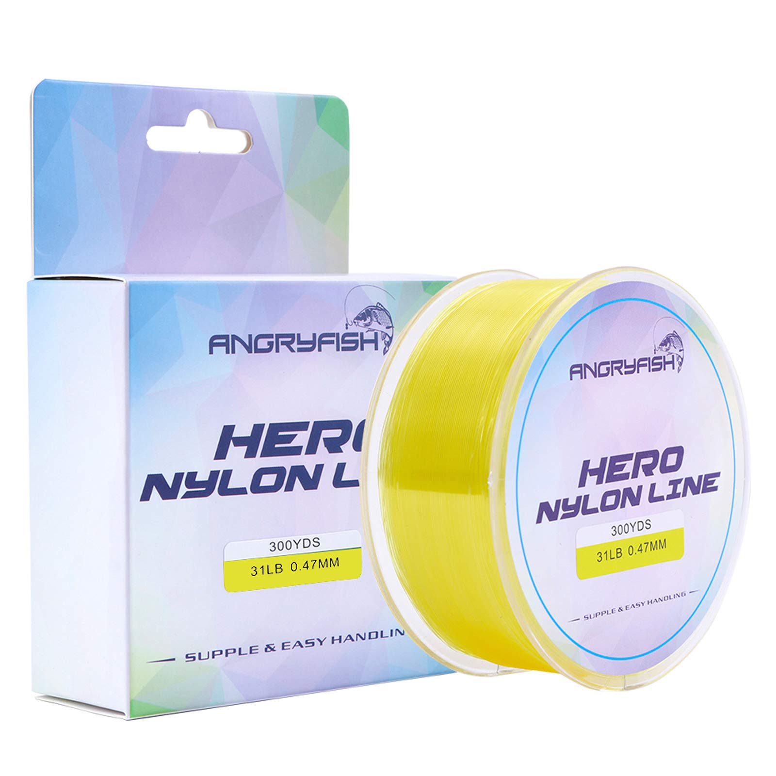 ANGRYFISH Nylon Fishing Line 300M-Monofilament Fishing Line-Super Abrasion Resistance-Excellent Elasticity-Low Visibility-Three Colors to Choose From(Yellow，2LB/0.12MM-300YDS)