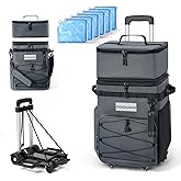 Odoland 48/72 Cans Soft Cooler with Wheels and Handle Collapsible Ice Chest Rolling Coolers on Wheels for Beach Camping Travel and Picnic