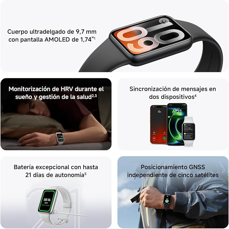 Smart Band 10 Pro, rastreador de fitness em estilo relógio unissex, ecrã AMOLED de 1,74", algoritmo de sono melhorado, 21 dias de bateria, Android e iOS, 150+ modos, GNSS, 5ATM, preto
