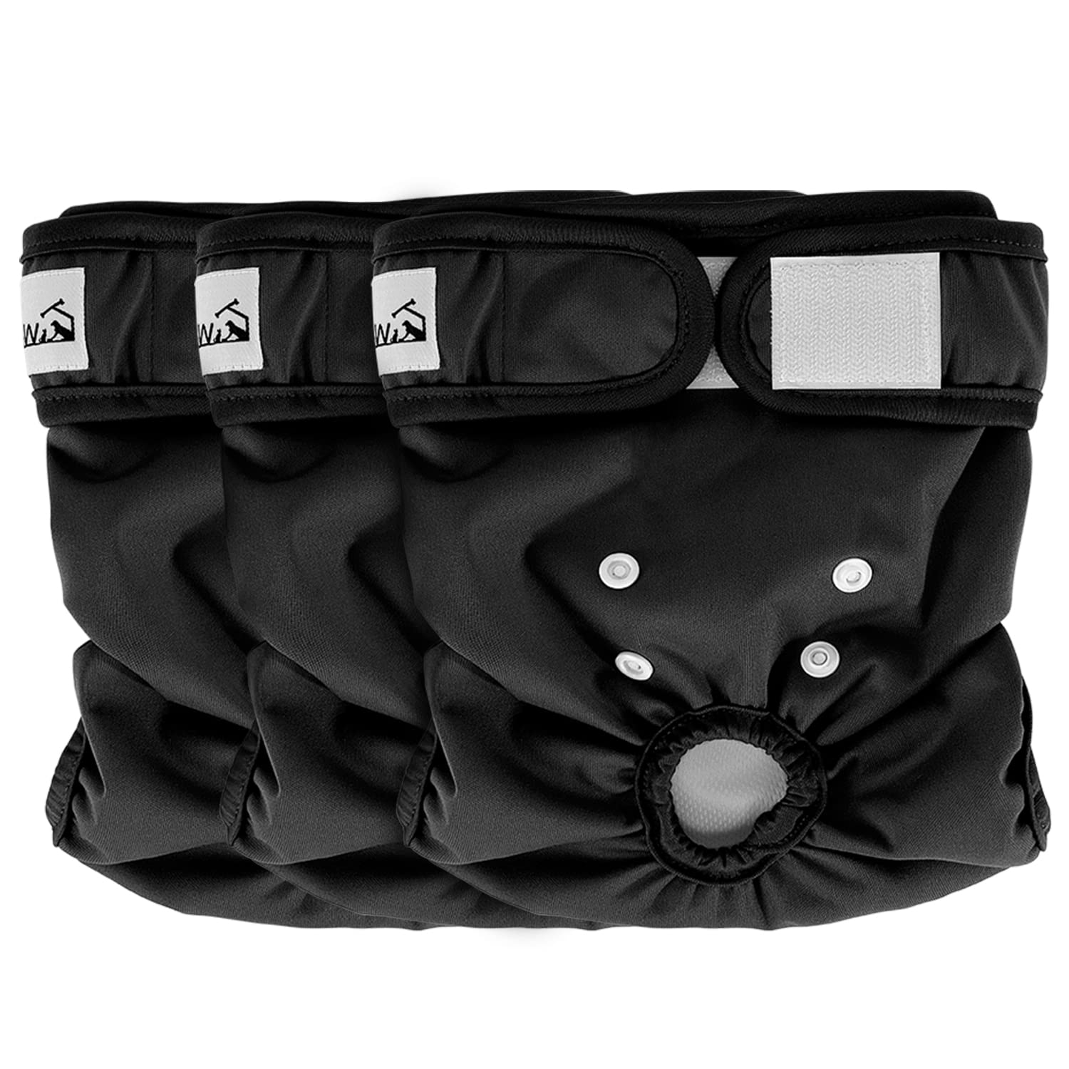 SlowTon Reusable Dog Nappies Female, 3 Pack No Leak Washable Period Pants Super Absorbent Heat Comfortable Sanitary Diapers with Adjustable Buttons for Small Medium Large Dogs, Black, XS