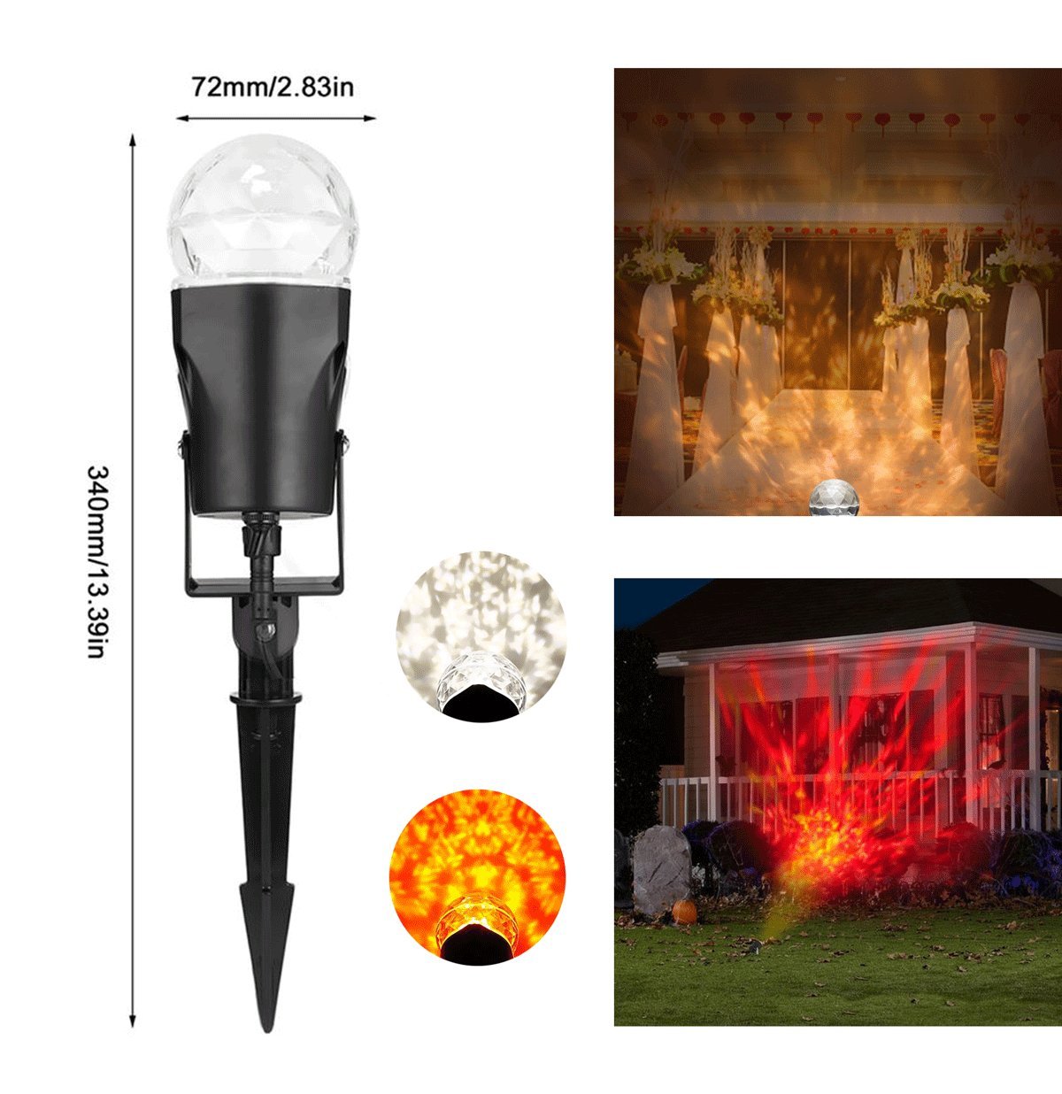 Christmas LED Flame Projector Lights for Decoration Lighting on Halloween, Holiday, Party, Garden, Christmas, Wedding, Outdoor LED Laser Flame Light Shower with Waterproof Rotating (Orange+Warm White)
