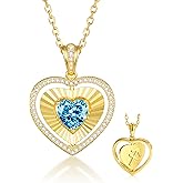 Kstyle Valentine's Day Gifts for Women - 14K Gold Reversible Heart Birthstone Necklace with Zodiac Engraved Back, Wife Daughter Mom Anniversary Birthday Gift Non Tarnish 16"+2"
