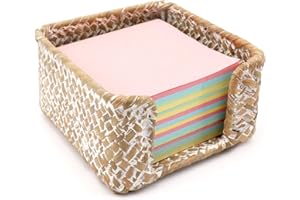 Shonmogar Sticky Note Holder Seagrass Post It Note Dispenser, 3 x 3 Inch Woven Sticky Note Dispenser, Farmhouse Post It Holder for Desk Home Office Decor, Whitewash