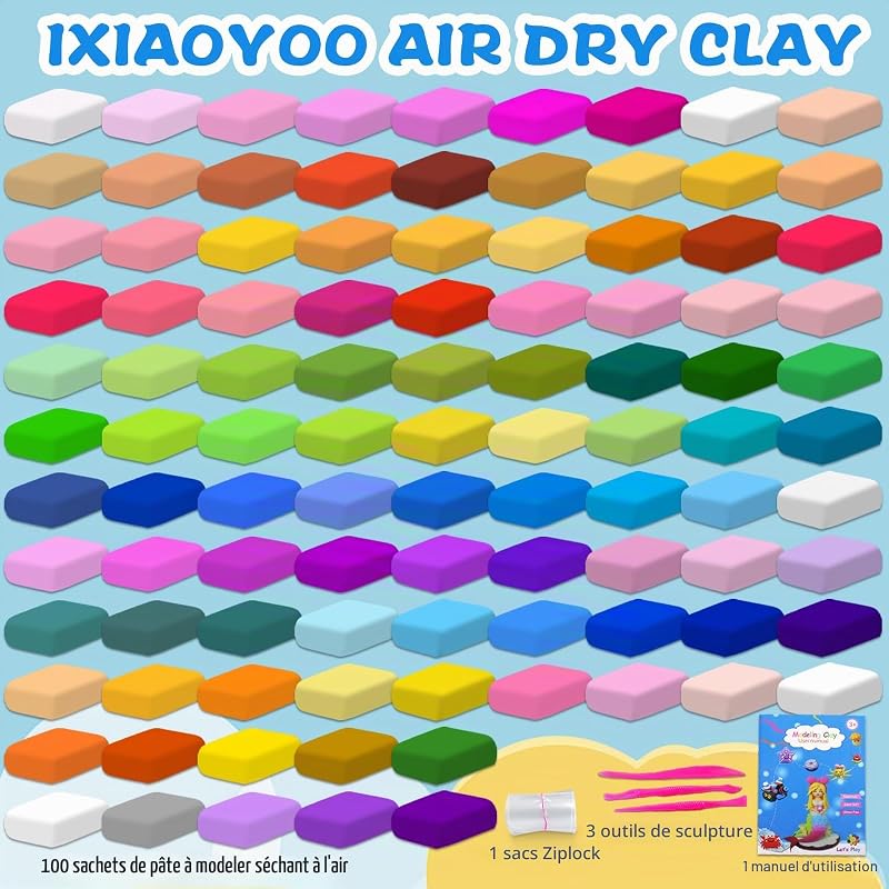 Pate a Modeler - 100 Couleurs Argile Autodurcissante Pâte à Modeler Magique pour enfants, Jouets Cadeaux pour Enfants de 3, 4, 5, 6, 7, 8 Ans et Plus