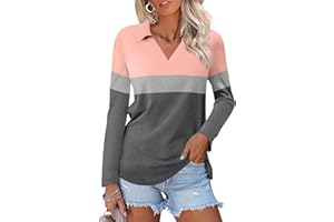 TICTICMISS Women's Long Sleeve Shirts V Neck Tunic Tops Dressy Casual Basic Tees Blouse Loose Collar Polos